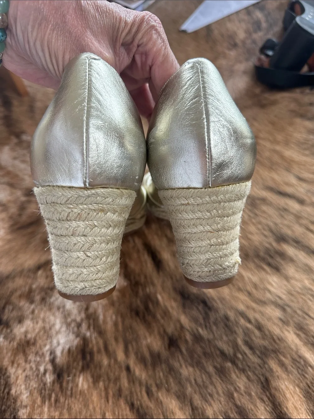 Cole Haan Women's Metallic Gold Crisscross Peep-Toe y 2.5” Wedge Heels, 11B NWOT